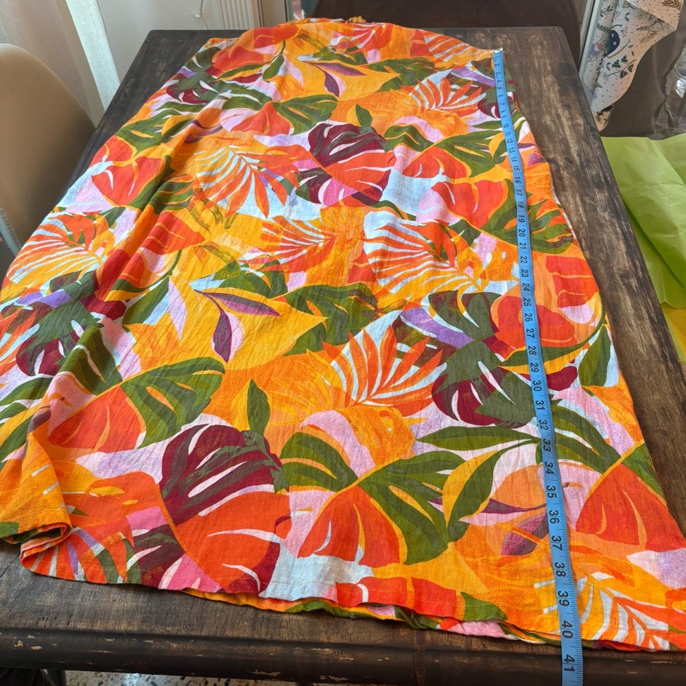 C & C California Linen Blend Tropical Palm Orange Colorful Long Shift Dress! Lg - Picture 12 of 13